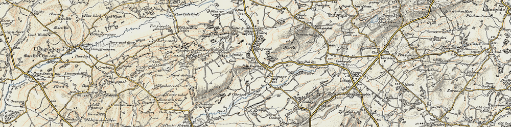 Old map of Drefach in 1900-1901