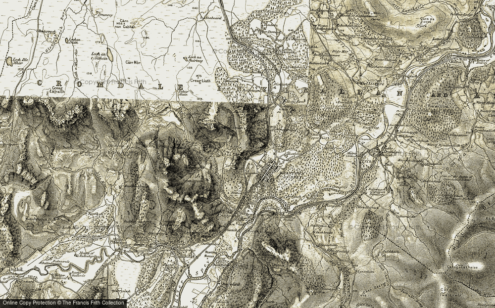 Old Map of Historic Map covering Auchosnich in 1908-1911