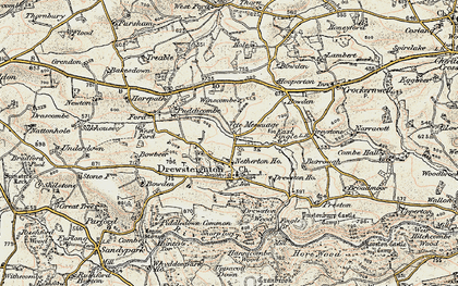 Old map of Drewsteignton in 1899-1900