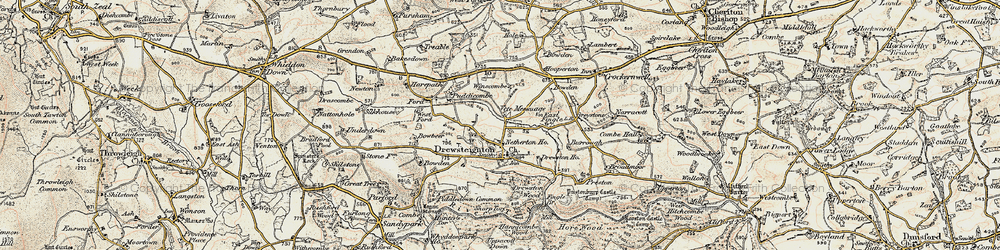 Old map of Drewsteignton in 1899-1900