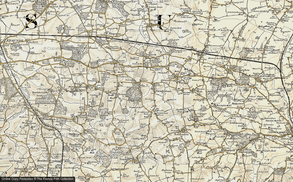 Old Map of Drinkstone, 1899-1901 in 1899-1901