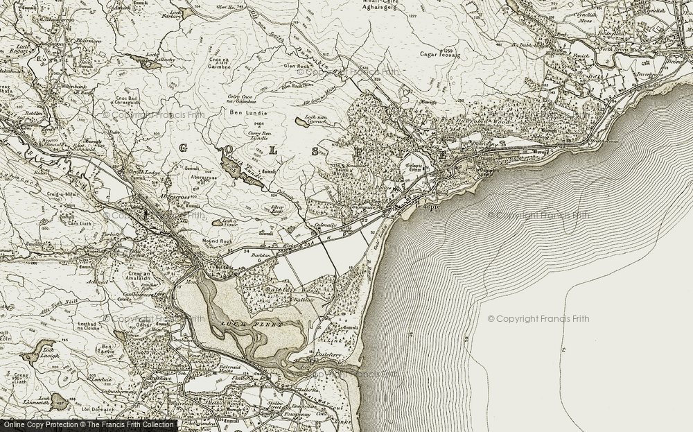 Old Map of Historic Map covering Beinn Lunndaidh in 1910-1912