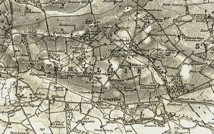 Old map of Tillyhiot in 1907-1908