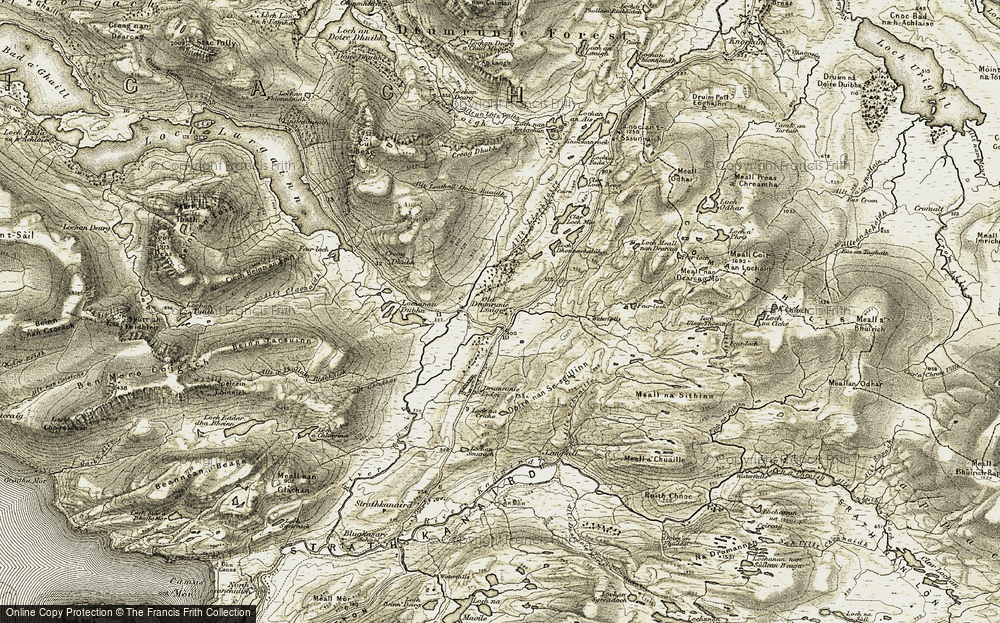 Old Map of Historic Map covering Allt Ghiubhais in 1908-1912