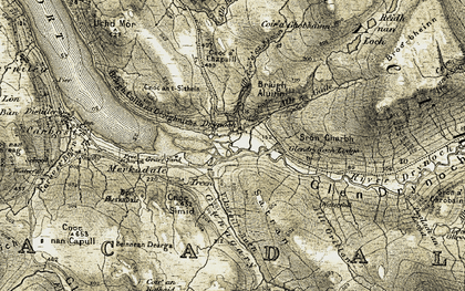 Old map of Allt Coir' a Ghobhainn in 1908-1909