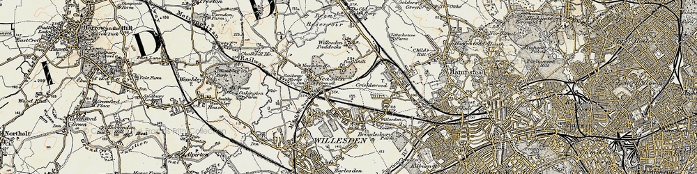 Old map of Dudden Hill in 1897-1909