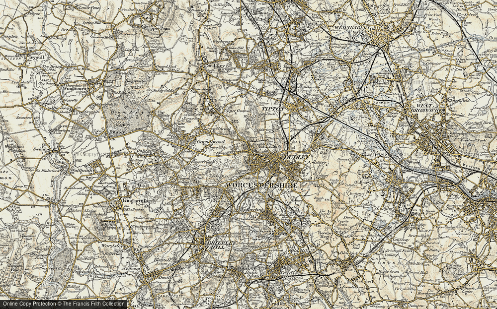 OLD ORDNANCE SURVEY MAP DUDLEY BRIDGNORTH 1898 BILSTON SEDGLEY TIPTON OLDBURY 