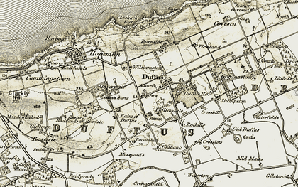 Old map of Duffus in 1910-1911