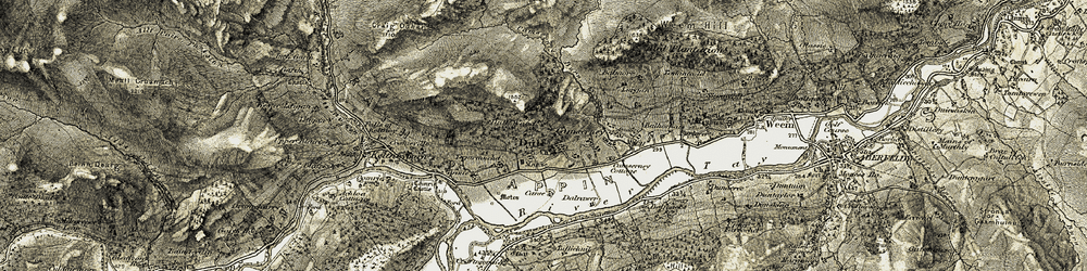 Old map of Tirinie in 1906-1908