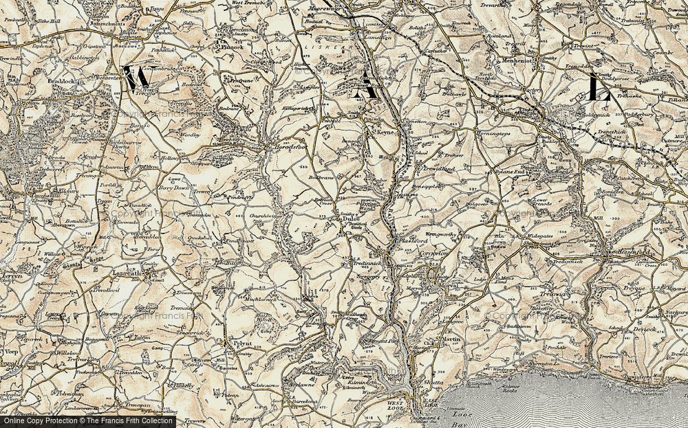 Old Map of Historic Map covering Bodbrane in 1900