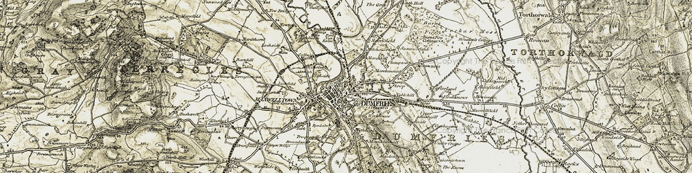 Old map of Dumfries in 1901-1905