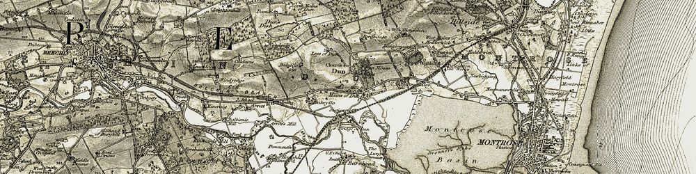 Old map of Leys of Dun in 1907-1908