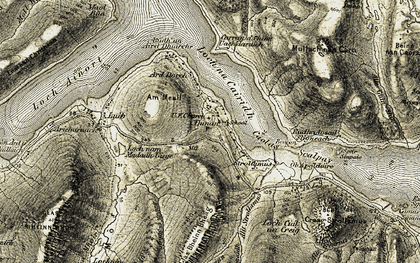 Old map of Allt a' Chinn Uachdaraich in 1908-1909