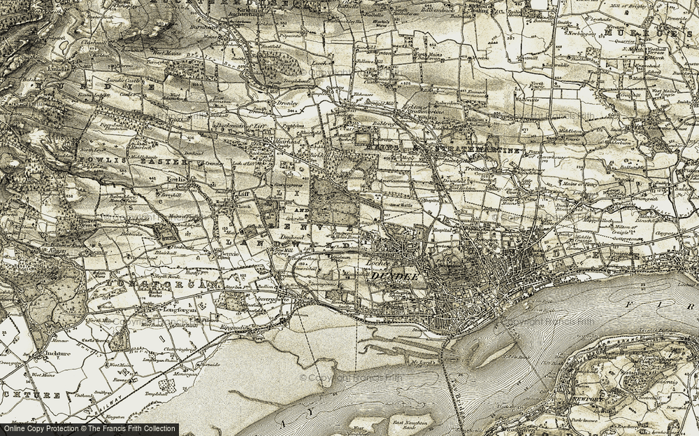 Old Map of Historic Map covering Balgay Hill in 1907-1908