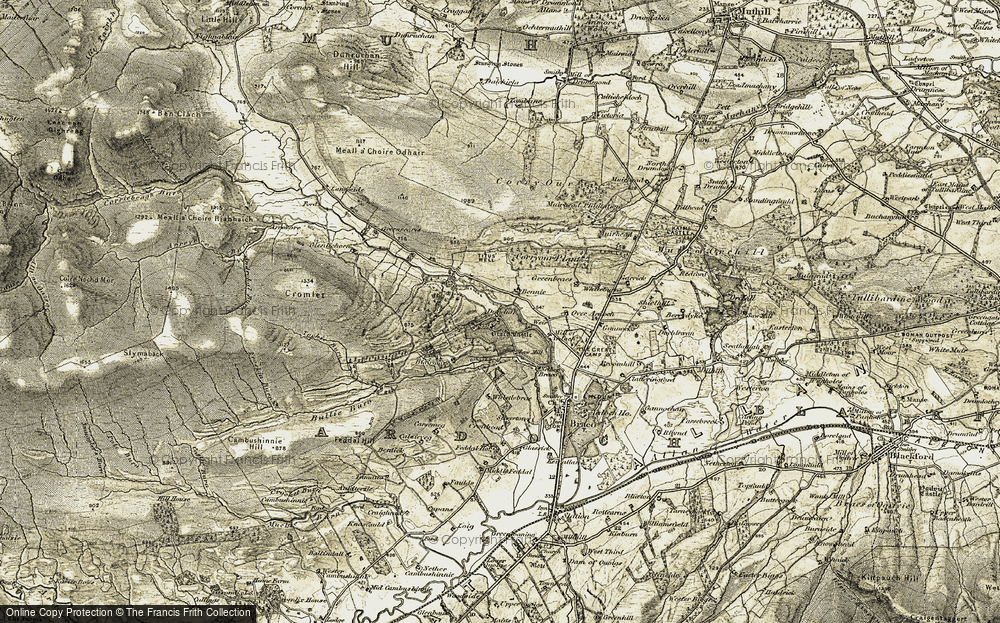 Old Map of Historic Map covering Tochie Burn in 1906-1907