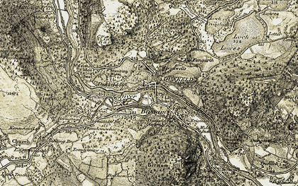 Old map of Dunkeld in 1907-1908