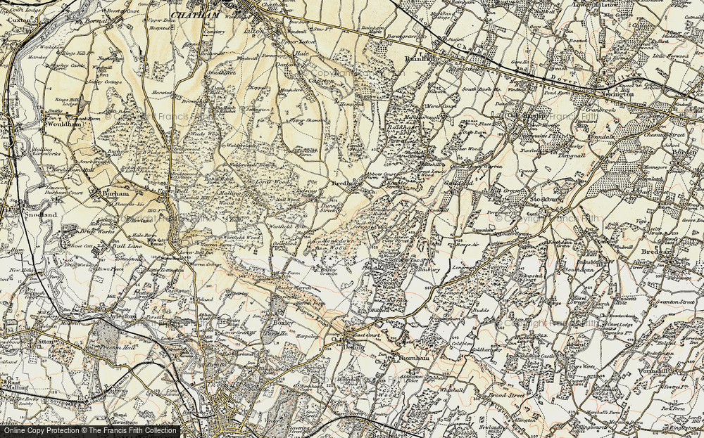 Old Map of Historic Map covering Monkdown Wood in 1897-1898