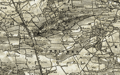 Old map of Dunnichen in 1907-1908