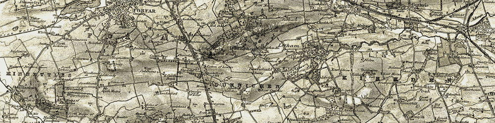 Old map of Dunnichen in 1907-1908