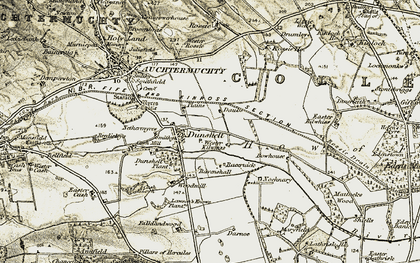 Old map of Dunshalt in 1906-1908