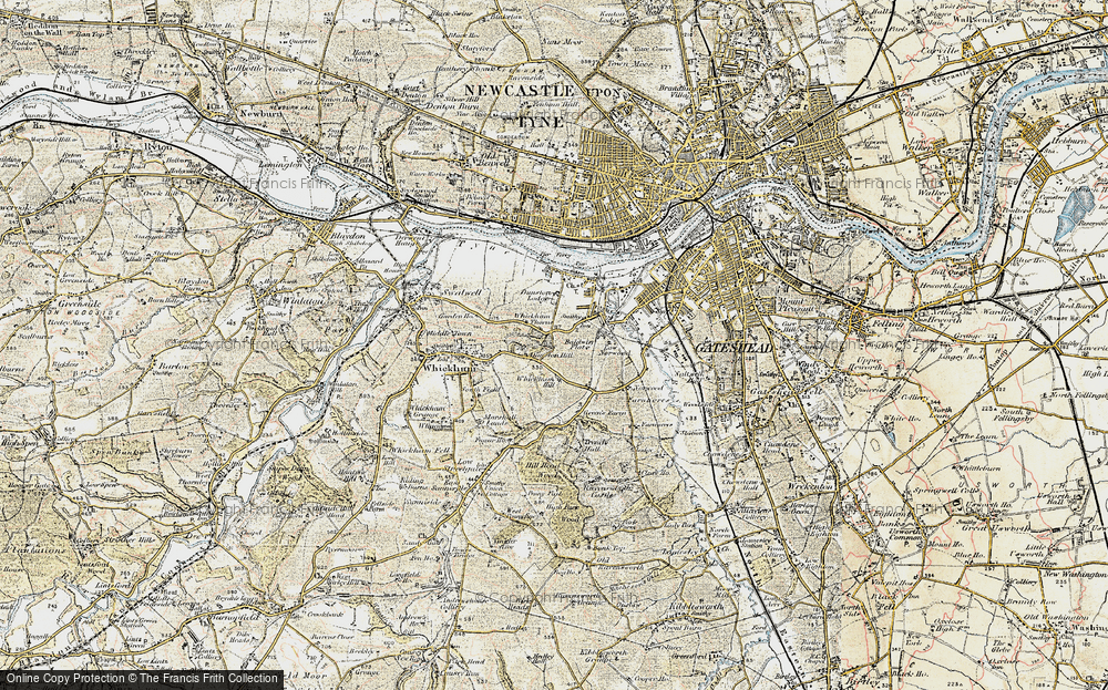 Old Map of Historic Map covering Whickham Thorns in 1901-1904