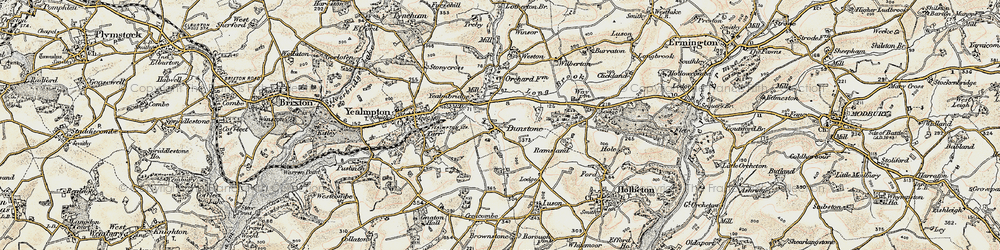 Old map of Dunstone in 1899-1900