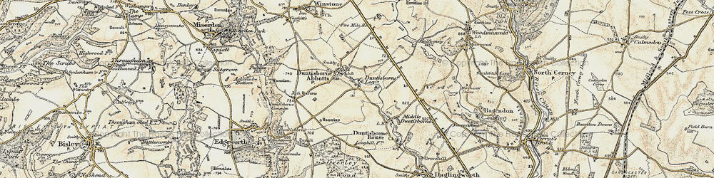 Old map of Duntisbourne Leer in 1898-1899