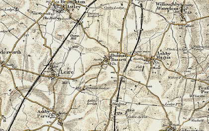 Old map of Dunton Bassett in 1901-1902