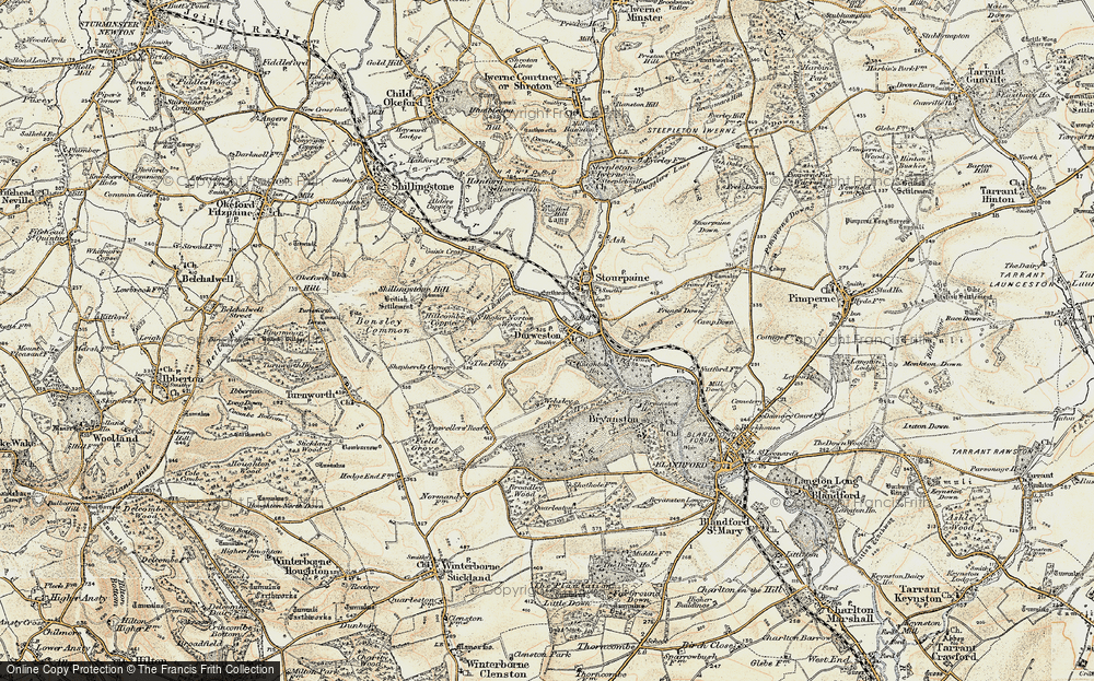 Old Map of Historic Map covering Blandford Forest in 1897-1909