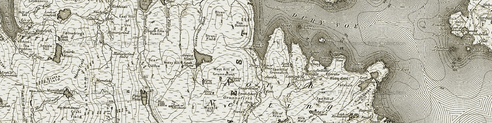 Old map of Burn of Grunnafirth in 1911-1912
