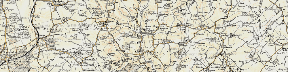 Old map of Duton Hill in 1898-1899