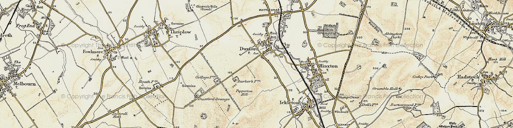 Old map of Duxford in 1898-1901