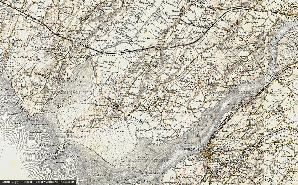 Old Map of Historic Map covering Bron Menai in 1903-1910