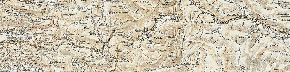 Old map of Afon Castell in 1901-1903