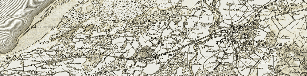 Old map of Brodie Castle in 1910-1911