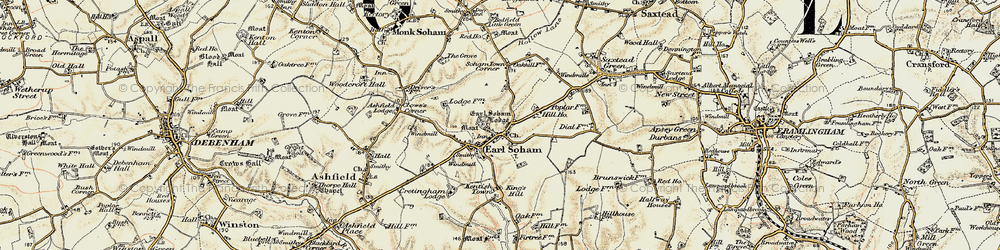 Old map of Earl Soham in 1898-1901