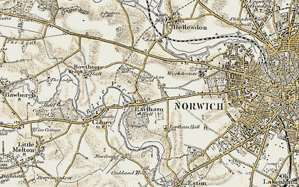 Old map of Earlham in 1901-1902