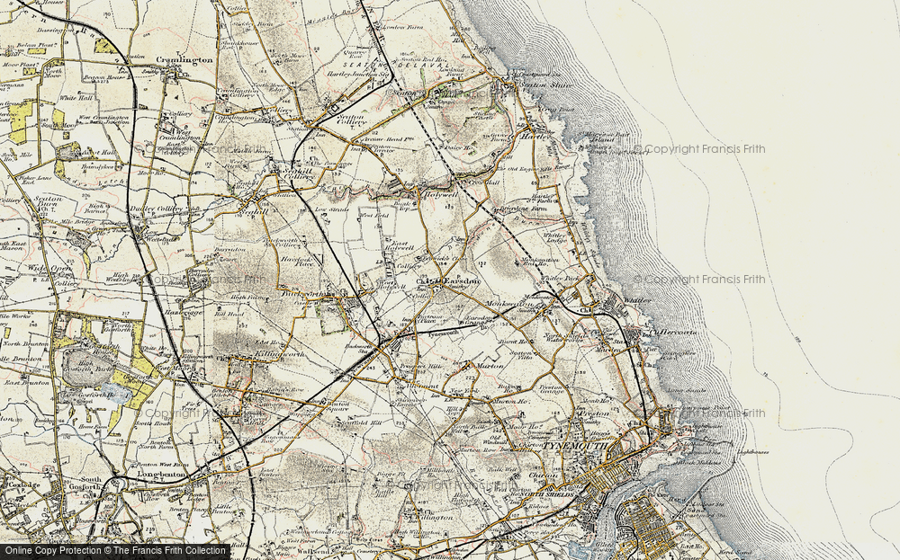 Old Map of Historic Map covering Brierdene Burn in 1901-1903