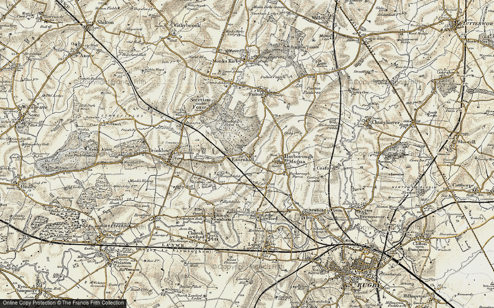 Old Map of Easenhall, 1901-1902 in 1901-1902