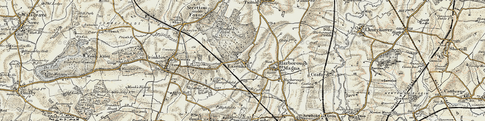 Old map of Easenhall in 1901-1902