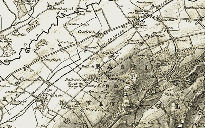 Old map of Eassie in 1907-1908