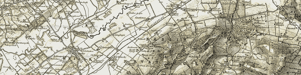 Old map of Eassie in 1907-1908