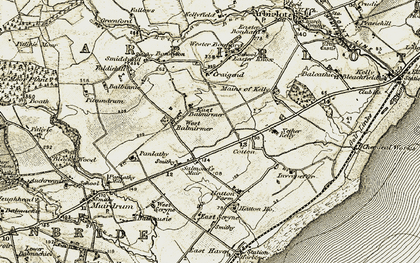 Old map of East Balmirmer in 1907-1908