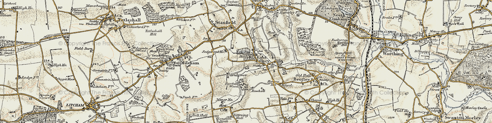 Old map of East Bilney in 1901-1902