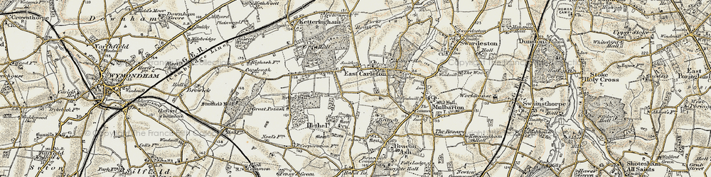 Old map of East Carleton in 1901-1902