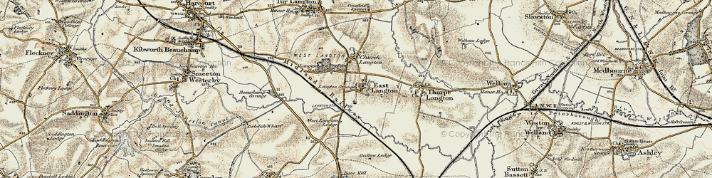 Old map of East Langton in 1901-1902