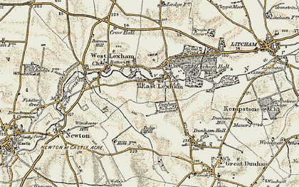 Old map of East Lexham in 1901-1902