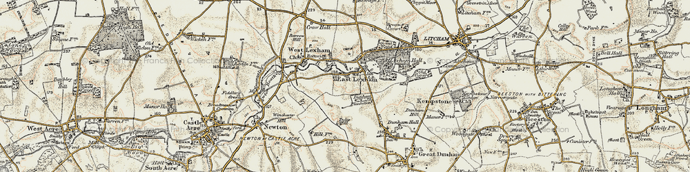 Old map of East Lexham in 1901-1902