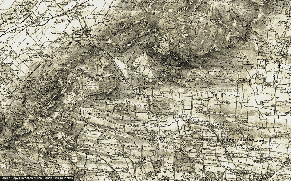Old Map of Historic Map covering Auchterhouse in 1907-1908