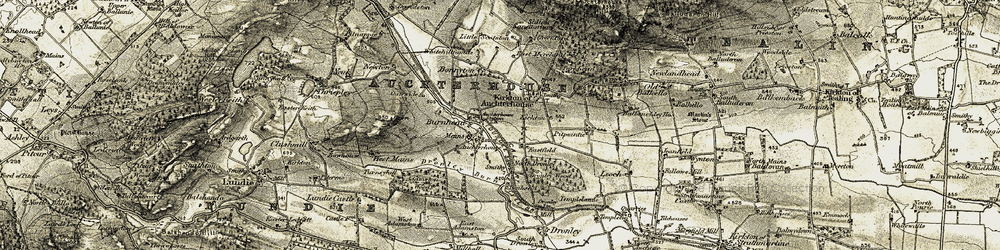 Old map of Auchterhouse in 1907-1908